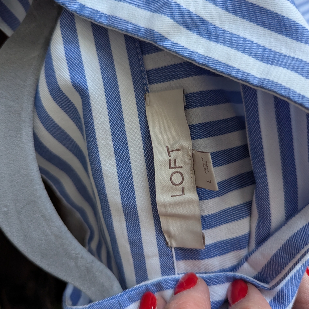 LOFT Blue and White Striped Top - Picture 5 of 5